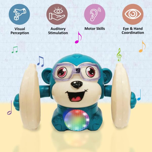 Wembley Dancing Monkey Musical Toy for Kids Baby Spinning Rolling Doll Tumble Toy with Voice Control Musical Light and Sound Effects with Sensor - ISI Mark - Multicolor - Image 3