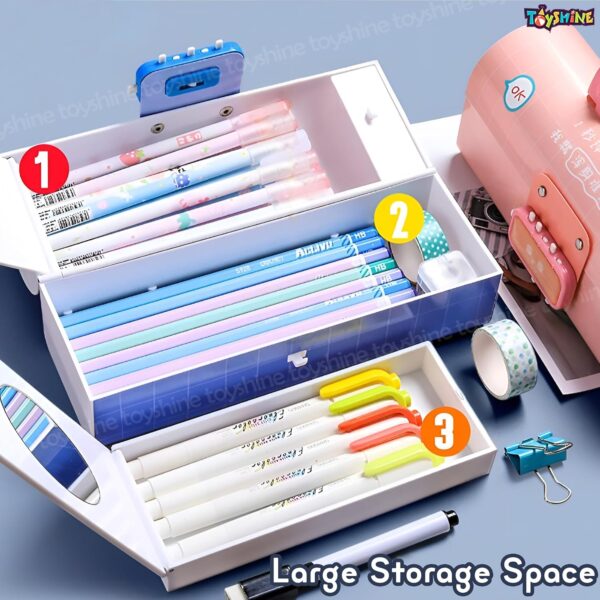 Toyshine Pencil Box With Code Lock Pen Case Large Capacity Multi-Layer Multi-Function Storage Bag Secret Compartment Pencil Box - Dino Multi - Plastic, Multicolor - Image 7
