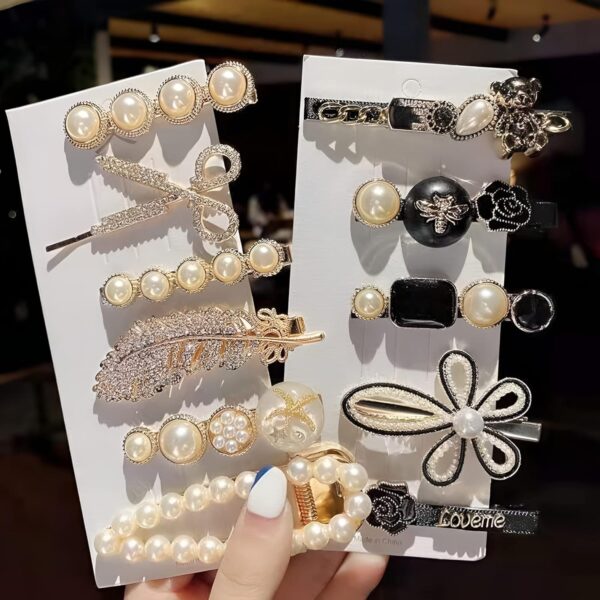 Annacreations Korean Fashion Style Pearl Rhinestone Metal Hair Clips Hair Pin Stylish Hair Accessories Jewellery For Women's And Girls (Pack of 11 Pcs) - Image 2