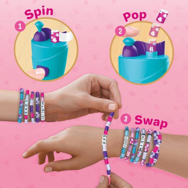 Imagimake Spin n Pop DIY Bracelet Making Kit| Patented Electric Bracelet Maker for Kids 8-12| Create 10 Unique Bracelets with Shiny Foil Beads, Alphabet Beads & Clasps|for Girls & Teens, Blue & Green - Image 4