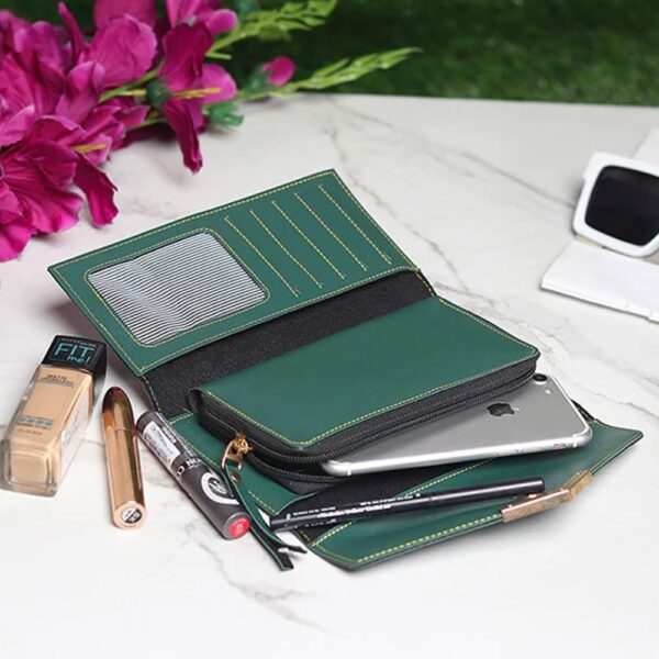 Gift For Special Women Gift Hampers - Gifts for Women for Birthday - Customized Leather Lady Wallet - Customised clutch for women - Olive Green - Image 3