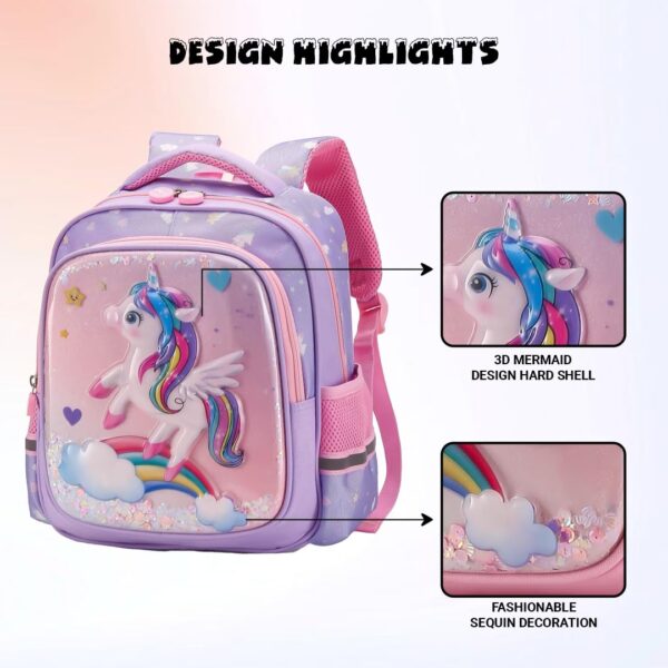 Elios School Bag for Girls Age 3 to 6 Years Ideal for Preschool Nursery and Grade 1 to 3, High Desnity Nylon, Large Capacity Backpack Birthday Rakhi Gift for Kids - Image 9