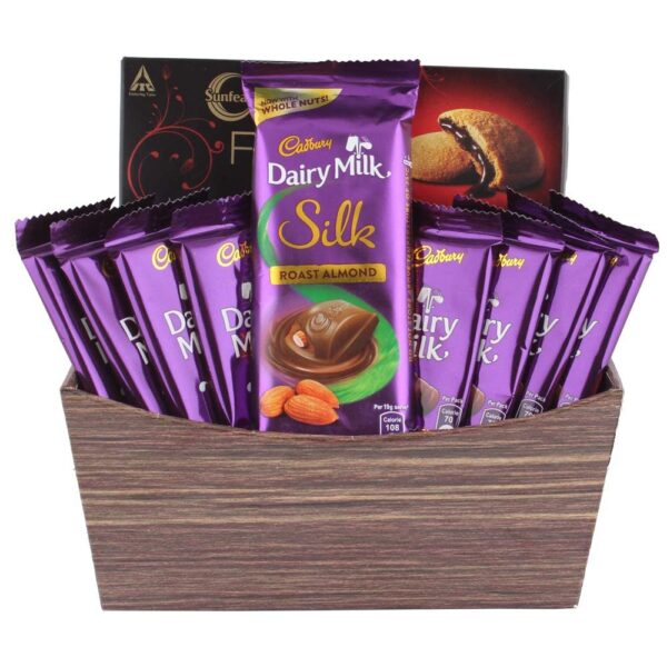 Astonished Retail Creamy Dairy Milk Silk with Chocolaty Dark Fantasy Dairy Milk Chocolate Basket Chocolate Gift Hamper for Holi, Rakhi, Christmas, Birthday, Anniversary, Diwali, 1 Count,355 Grams - Image 2