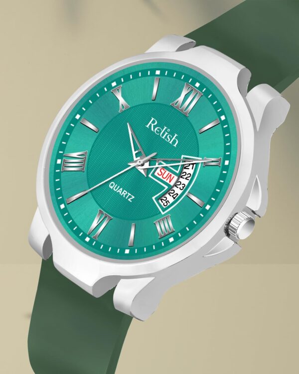Relish Men's Green Analog Watch, Black Leather Strap | Gift Hamper for Brother, Husband & Boyfriend - Stylish & Durable - Image 7