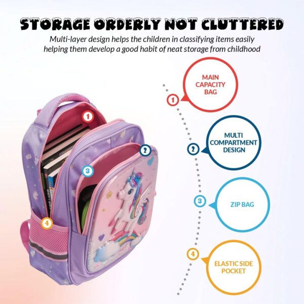 Elios School Bag for Girls Age 3 to 6 Years Ideal for Preschool Nursery and Grade 1 to 3, High Desnity Nylon, Large Capacity Backpack Birthday Rakhi Gift for Kids - Image 8