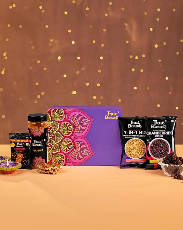 True Elements Festive Gift Hamper 330gm - Diwali Gift | Dry Fruit Gix Box | Celebration Box | 8 Gift Items - Premium Berries & Nuts | Gourmet Delight Diwali Hamper - Image 3
