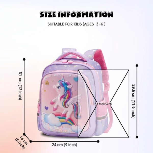 Elios School Bag for Girls Age 3 to 6 Years Ideal for Preschool Nursery and Grade 1 to 3, High Desnity Nylon, Large Capacity Backpack Birthday Rakhi Gift for Kids - Image 4