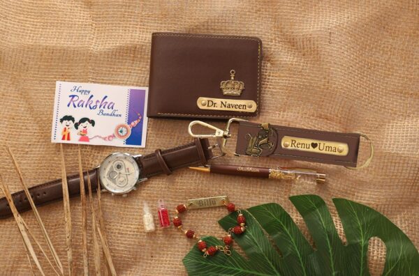 Saanvi Crafts Your Name Customized Mens Gift Hamper Set with Mens Wallet, Pen, Mens Watch and Mens Watch - Image 2