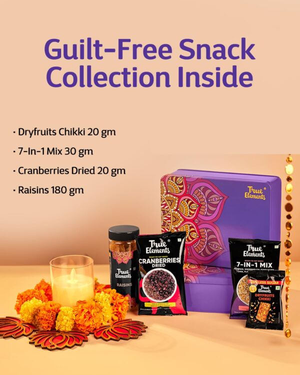 True Elements Festive Gift Hamper 330gm - Diwali Gift | Dry Fruit Gix Box | Celebration Box | 8 Gift Items - Premium Berries & Nuts | Gourmet Delight Diwali Hamper - Image 5