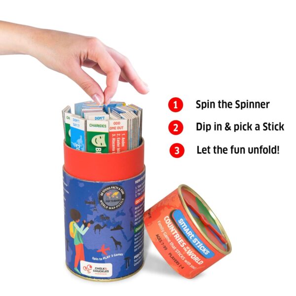 Chalk and Chuckles Smart Sticks Countries of The World Games for Kids Age 7+, Fun Educational Toys, Card Game, Map Puzzle, Birthday Return Gift for Girls, Boys 8, 9, 10, 11, 12 - Image 3