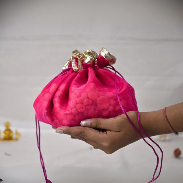 Lushure Large Pack of 10, 20, 50) Organza Double Layer Drawstring Potli Bag for Return Gift | Gift Hamper | Shagan - Pink - Size-30X30CM(Open) (50) - Image 7