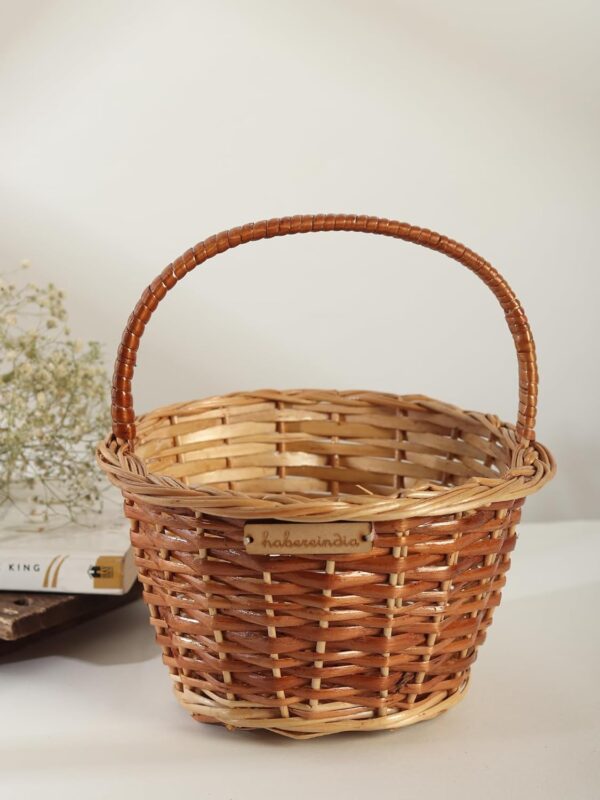 Habere India-All the Cultures Fabricating India Gift Hamper Wicker Baskets|Decorative Storage Wicker Baskets|Clothes Storage Baskets|Fruit Wicker Baskets (Sizes - 20 * 20 * 10 Cm (S)), Round, Brown - Image 2