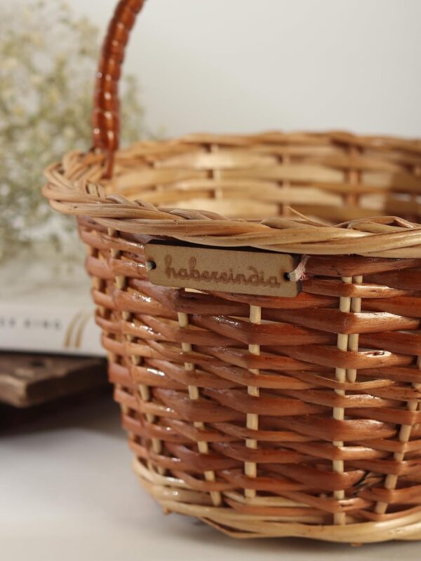 Habere India-All the Cultures Fabricating India Gift Hamper Wicker Baskets|Decorative Storage Wicker Baskets|Clothes Storage Baskets|Fruit Wicker Baskets (Sizes - 20 * 20 * 10 Cm (S)), Round, Brown - Image 3