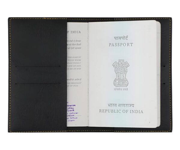 The Junket Personalised Gift Hamper for Couple with PU Leather Customize Passport Cover, Luggage Tag & Eyewear Case | Gift Combo for Wife and Husband with Personalized Name & Charms (Black) - Image 3