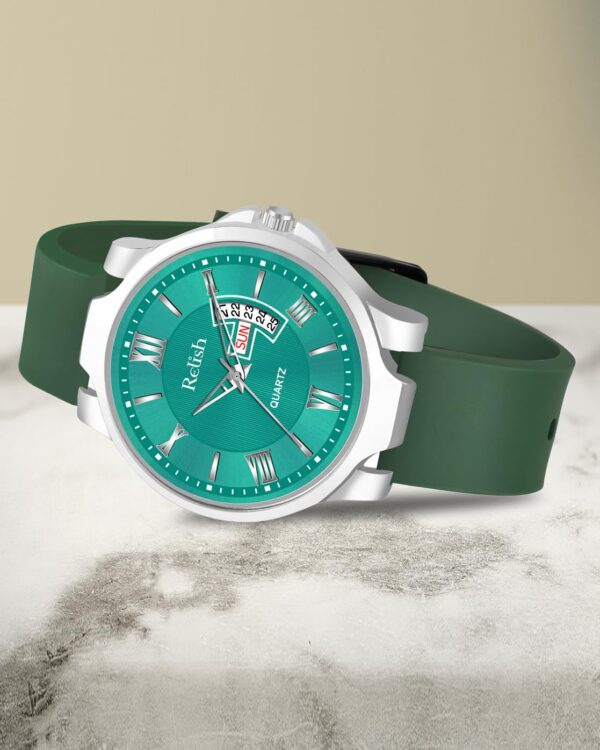Relish Men's Green Analog Watch, Black Leather Strap | Gift Hamper for Brother, Husband & Boyfriend - Stylish & Durable - Image 6