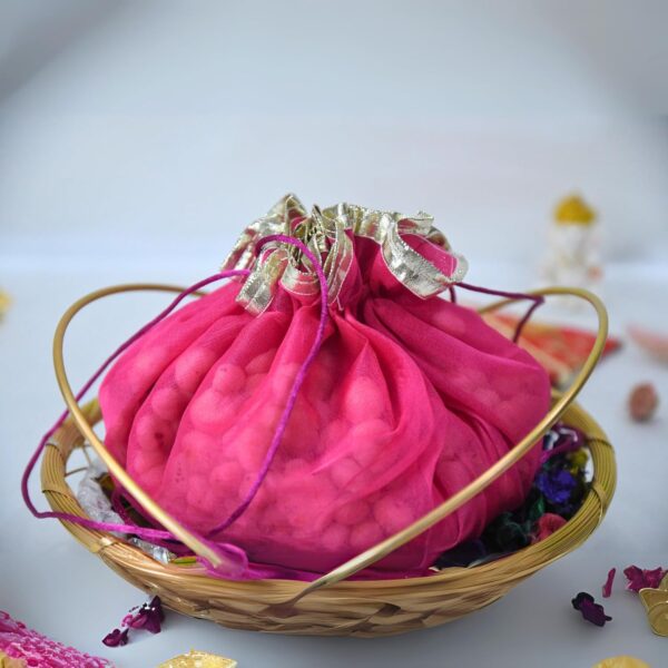 Lushure Large Pack of 10, 20, 50) Organza Double Layer Drawstring Potli Bag for Return Gift | Gift Hamper | Shagan - Pink - Size-30X30CM(Open) (50) - Image 2