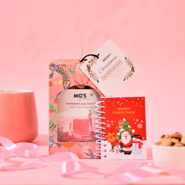 Mo's Bakery Premium Christmas & New Year Pink Gift Box with Raspberry Cookies,New Year Goals Diary & Xmas Greeting Card | Healthy Christmas Gift | Healthy Snacks Gift Box | Cookies Gift Box - Image 3