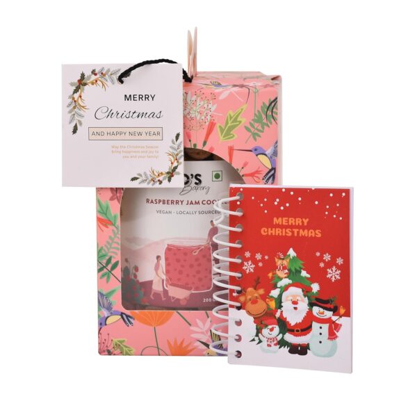 Mo's Bakery Premium Christmas & New Year Pink Gift Box with Raspberry Cookies,New Year Goals Diary & Xmas Greeting Card | Healthy Christmas Gift | Healthy Snacks Gift Box | Cookies Gift Box - Image 2