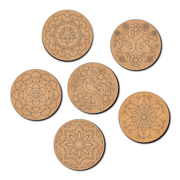 Mini Leaves Wooden Mandala BeginnerPaint Kit Tea Coasters Art and Craft Kit, Colours, Painting Brush for Girls Boys 9-12 Years Coaster DIY Kit Set of 6- Size: 10 x 10 CM - Image 7