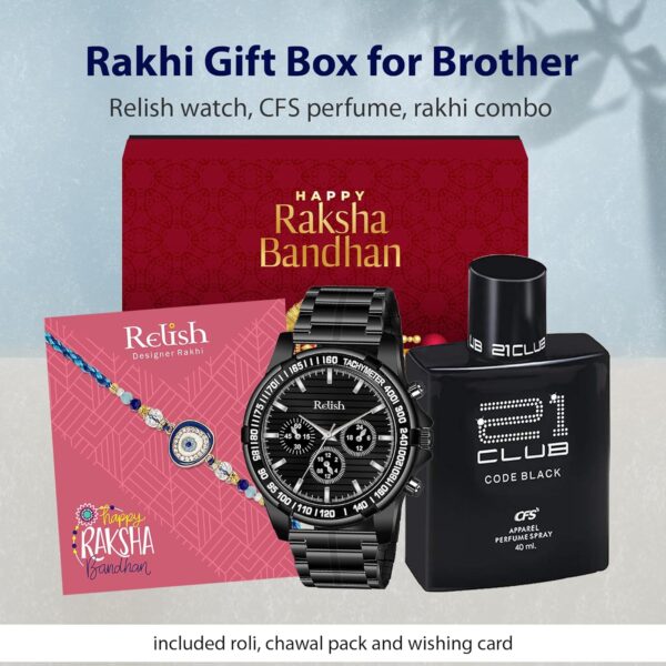 Relish Rakhi Combo Gift Pack for Brother | Watch, Perfume, Evil Eye Rakhi | Raksha Bandhan Gift Hamper - Image 3