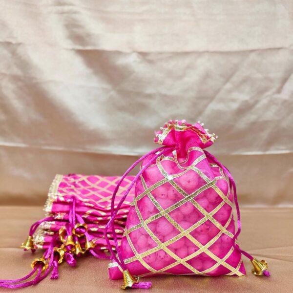 Lushure Organza with Golden Lace Layer Drawstring Potli Bag for Return Gift | Gift Hamper | Shagan - 19CM (L) X 14CM (B). (10) - Image 2