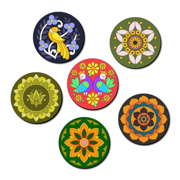 Mini Leaves Wooden Mandala BeginnerPaint Kit Tea Coasters Art and Craft Kit, Colours, Painting Brush for Girls Boys 9-12 Years Coaster DIY Kit Set of 6- Size: 10 x 10 CM - Image 3