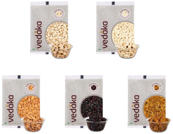Amazon Brand - Vedaka Premium Dry Fruits Gift Box | 1 Kg | 200 Gram Each -Almonds, Cashews, Raisins, Pistachios & Cranberries - Image 3