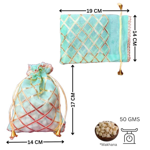 Lushure 10 Piece Premium Organza with Golden Lace Layer Drawstring Potli Bag for Return Gift | Gift Hamper | Shagan - 19CM (L) X 14CM (B). (10) - Image 7