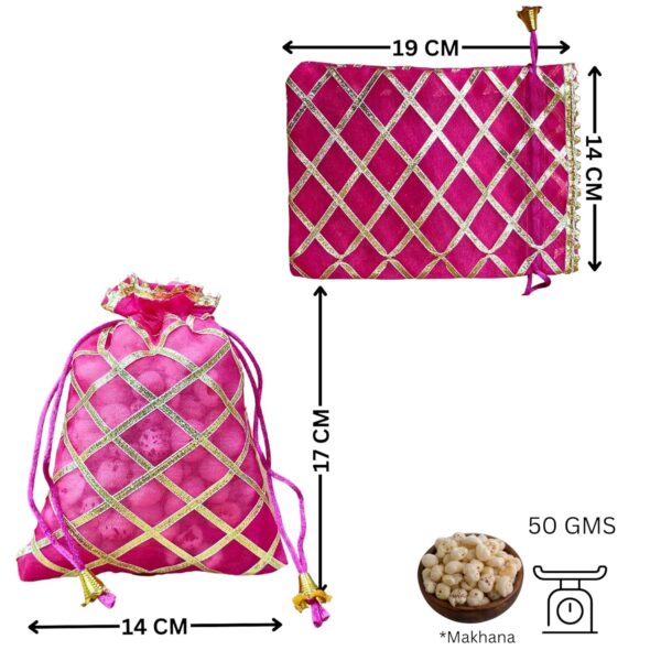 Lushure Organza with Golden Lace Layer Drawstring Potli Bag for Return Gift | Gift Hamper | Shagan - 19CM (L) X 14CM (B). (10) - Image 5