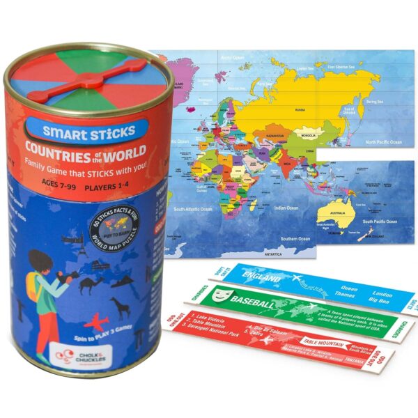 Chalk and Chuckles Smart Sticks Countries of The World Games for Kids Age 7+, Fun Educational Toys, Card Game, Map Puzzle, Birthday Return Gift for Girls, Boys 8, 9, 10, 11, 12 - Image 2