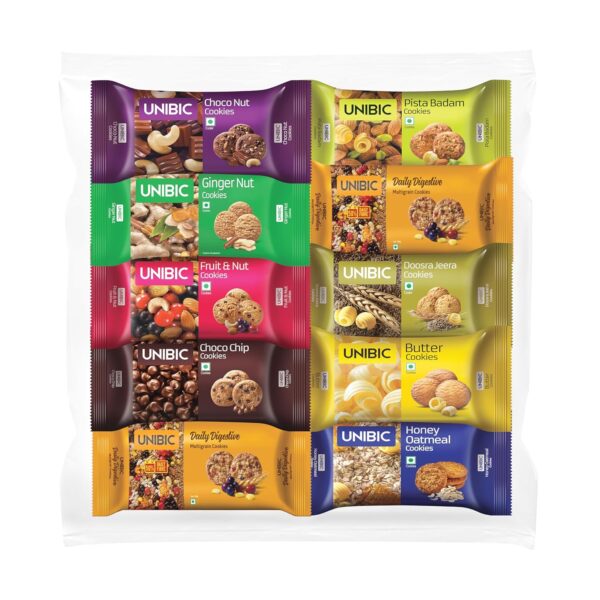 Unibic Cookies, Assorted Cookies, 75 G(Pack Of 10)|Biscuits Combo Pack|Choco Chip|Butter Cookies|Fruit&Nut Cookies||Honey Oatmeal I Cashew Cookies I Jeera Cookies I Digestive Cookies I750 Gram - Image 2