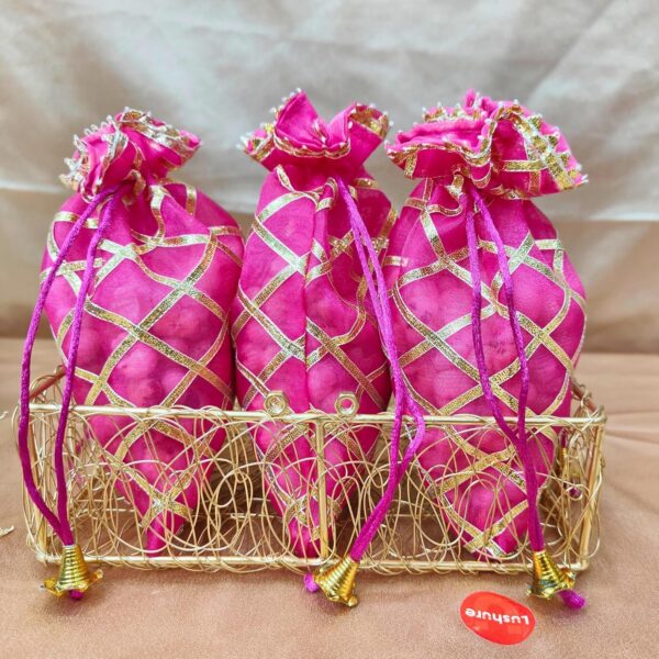 Lushure Organza with Golden Lace Layer Drawstring Potli Bag for Return Gift | Gift Hamper | Shagan - 19CM (L) X 14CM (B). (10) - Image 7