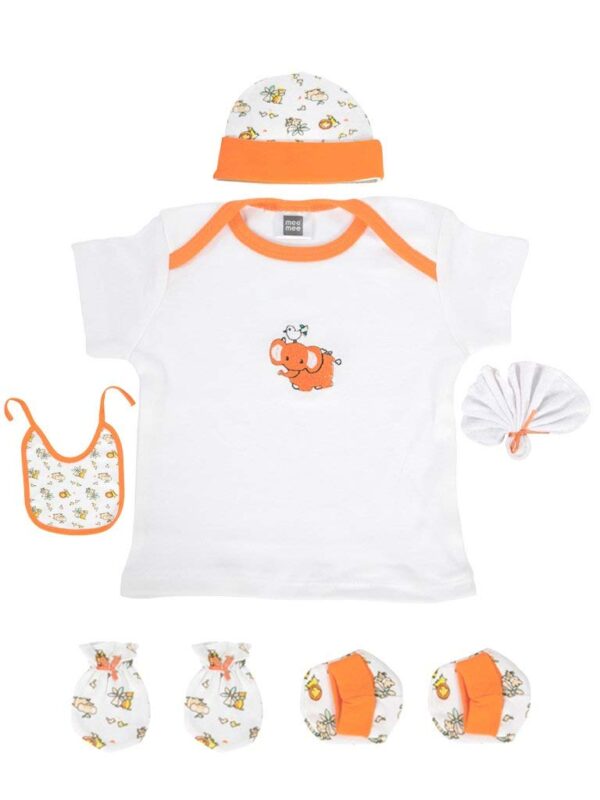 Mee Mee Soft Cotton Newborn Gift Set 6 Pcs | Clothing Hamper Baby Gift Set for Newborn 0-3 Months | Unisex Gift Set for Baby Boy & Baby Girl | Skin-Friendly Baby Clothes (Orange) - Image 3