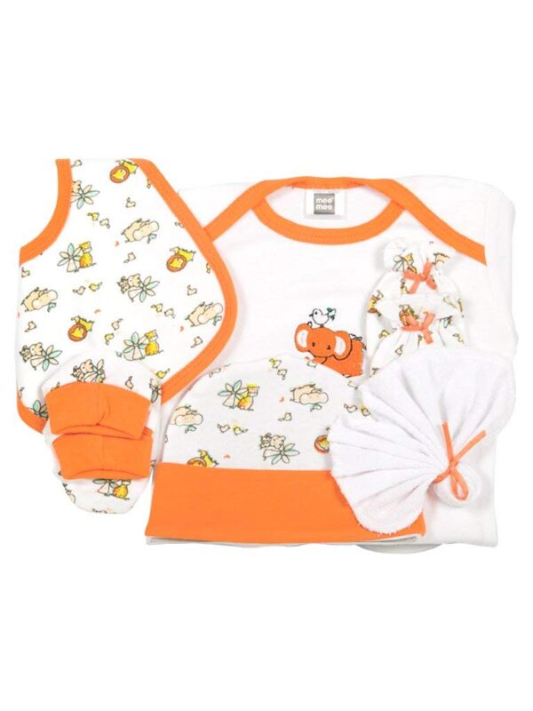 Mee Mee Soft Cotton Newborn Gift Set 6 Pcs | Clothing Hamper Baby Gift Set for Newborn 0-3 Months | Unisex Gift Set for Baby Boy & Baby Girl | Skin-Friendly Baby Clothes (Orange) - Image 4