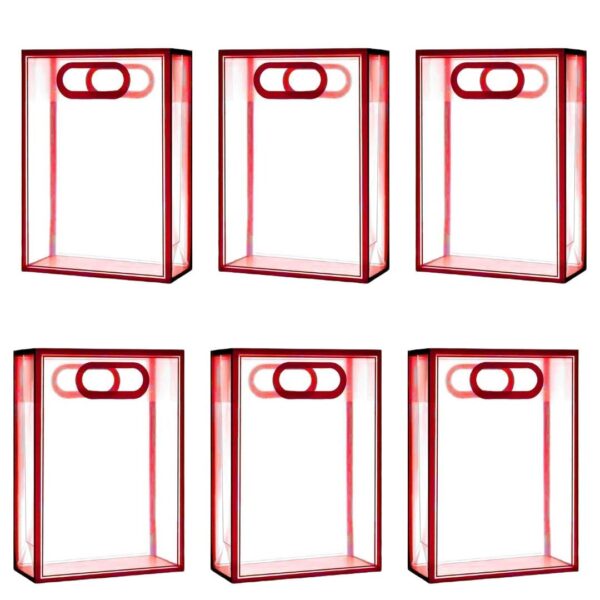 SATYAM KRAFT 6 Pcs Translucent Goodie Bags with Handles - Clear Gift Bags, Hamper, Shopping, Wedding Return, Birthday, Festivals & Event Bags (SMALL) (Red) 26 x18 x8.5 cm - Image 4