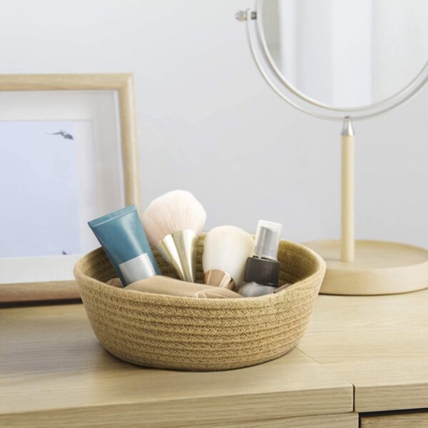 Habere India-All the Cultures Fabricating India Jute Baskets Online | Designer Baskets | Storage/Shelves Baskets | Fruit Baskets or Clothes | Jute Storage Round Basket - Beige, Small (8.7" X 2.8") - Image 4
