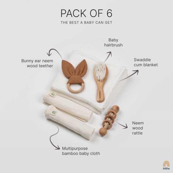 littlu New Born Baby Gifts | Baby Shower Gifts | Newborn Baby Essentials | Eco Friendly | Premium Baby Products | Pack Of 6 (Brown, White) - Image 3