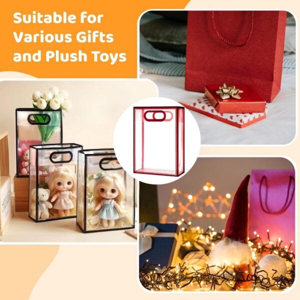 SATYAM KRAFT 6 Pcs Translucent Goodie Bags with Handles - Clear Gift Bags, Hamper, Shopping, Wedding Return, Birthday, Festivals & Event Bags (SMALL) (Red) 26 x18 x8.5 cm - Image 8