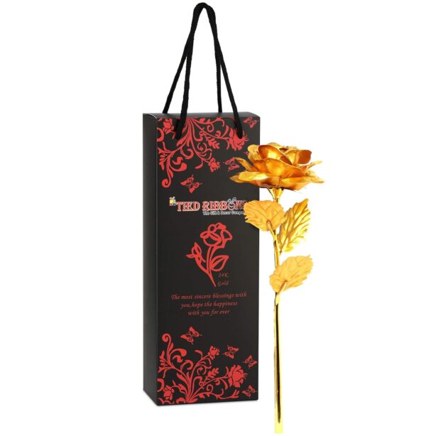 TIED RIBBONS Valentine Gift for Girlfriend Wife Girls Women - Romantic Teddy Bear Card Pendant and Artificial Golden Rose Flower with Box Hamper - Image 6