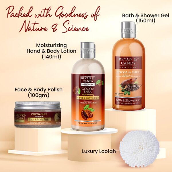 Bryan & Candy Cocoa Shea Heart Kit Gift Set For Women and Men, Shower gel, Hand & Body Lotion, Body Polish, Loofah | 100% Vegan, Skin-Friendly pH 5.5, SLS & Paraben Free | - Image 5