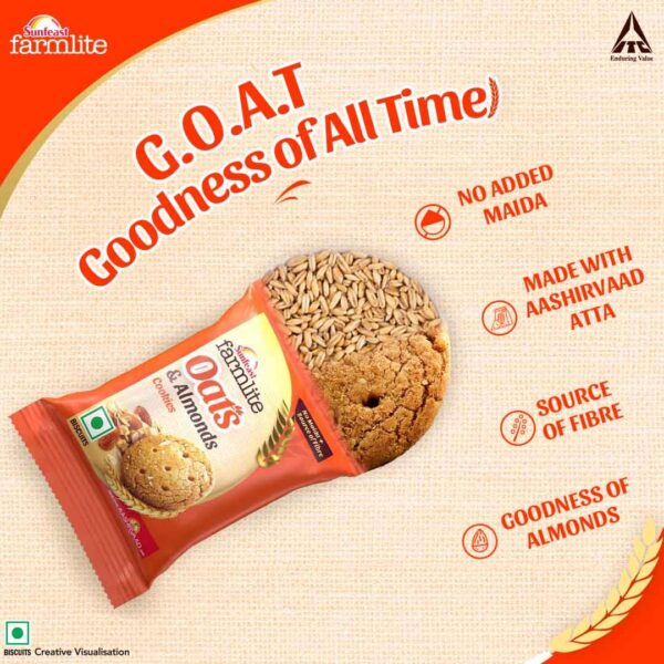 Sunfeast Farmlite Oats with Almonds cookies Biscuits, 150g - Image 4