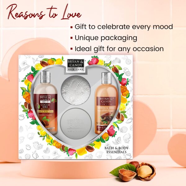 Bryan & Candy Cocoa Shea Heart Kit Gift Set For Women and Men, Shower gel, Hand & Body Lotion, Body Polish, Loofah | 100% Vegan, Skin-Friendly pH 5.5, SLS & Paraben Free | - Image 4