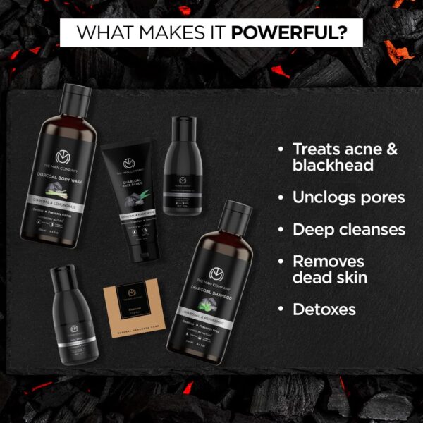 The Man Company Charcoal Grooming Kit for Men with Body Wash, Hair Shampoo, Face Scrub, Face Wash, Cleansing Gel, Soap Bar | Gift Set for Brother, Husband, Boyfriend - Pack of 6 - Image 4