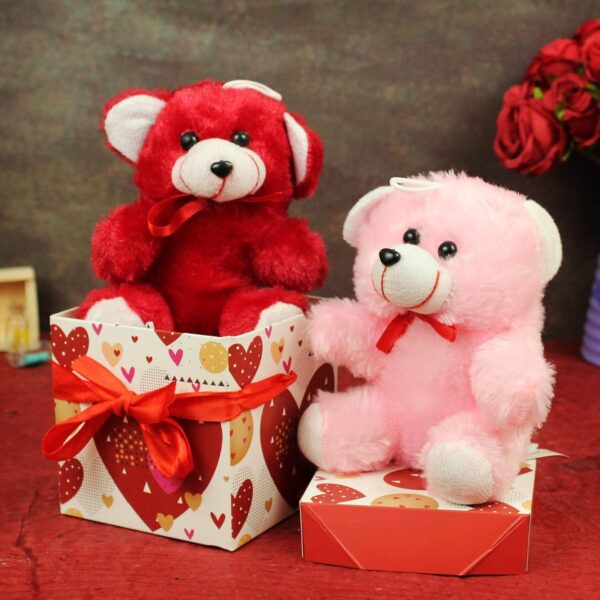 TIED RIBBONS Valentine Set of 2 Small Cute Teddy Bear with Box Hamper Anniversary Wedding Birthday Valentine Gift for Girls Boys Girlfriend Boyfriend Husband Wife Her Him Love Couples - Image 2