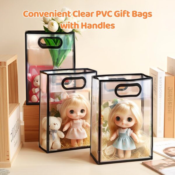 SATYAM KRAFT 6 Pcs Translucent Goodie Bags with Handles - Clear Gift Bags, Hamper, Shopping, Wedding Return, Birthday, Festivals & Event Bags (SMALL) (Red) 26 x18 x8.5 cm - Image 7