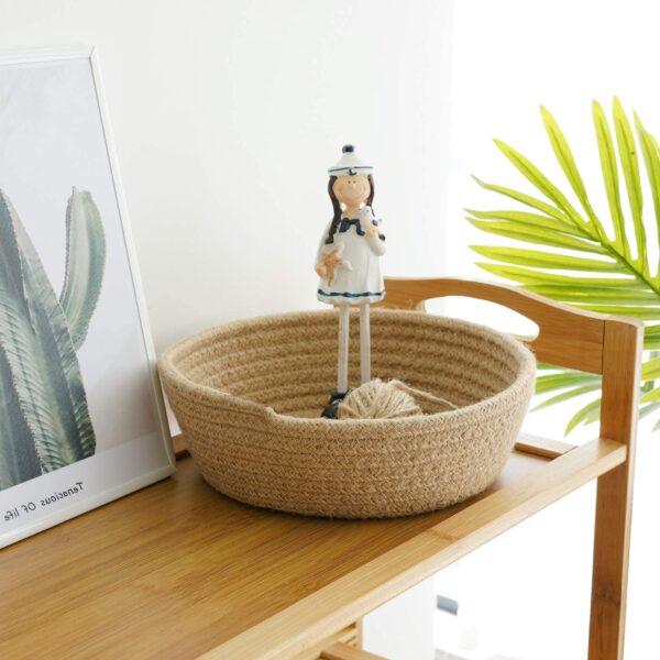 Habere India-All the Cultures Fabricating India Jute Baskets Online | Designer Baskets | Storage/Shelves Baskets | Fruit Baskets or Clothes | Jute Storage Round Basket - Beige, Small (8.7" X 2.8") - Image 2