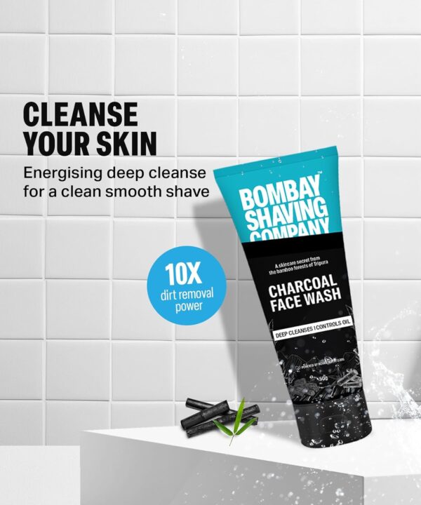 Bombay Shaving Company Premium Shaving Kit For Men | Charcoal Face Scrub, Charcoal Shaving Cream, Post Shave Balm, Neem & Charcoal Bath Soap, Face Towel | Travel Bag | Shaving Kit | Travel Kit For Men - Image 3