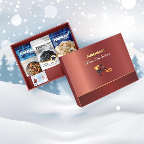 PUREHEART Pure Celebration Premium Christmas Gift Box | Dry Fruits Gift Pack | Corporate Gift Hamper | Natural Cashews, Nutmix, Black Raisins (80 g, each) | Christmas Card | Festive Holiday Gifting - Image 5