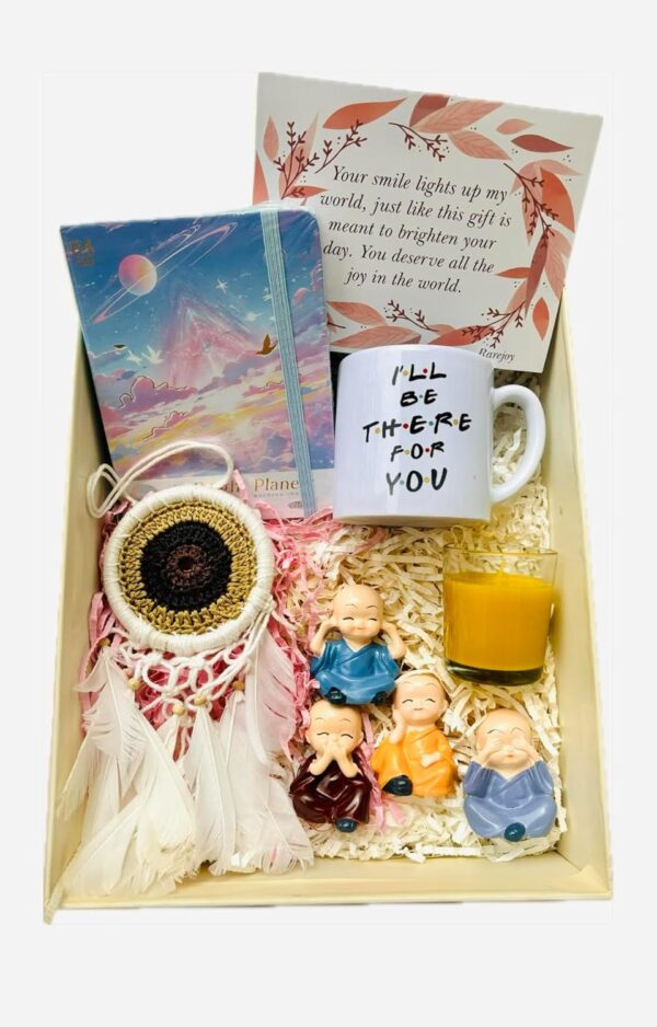 Rarejoy Set of 5 Gift for Women, Dreamcatcher+Cute Budha Monks+Mug+ Candle+ Diary+Greeting Card, Valentine Gift for Girlfriend, Birthday Gift for Women, Gift for her, Anniversary Gift for Wife - Image 2