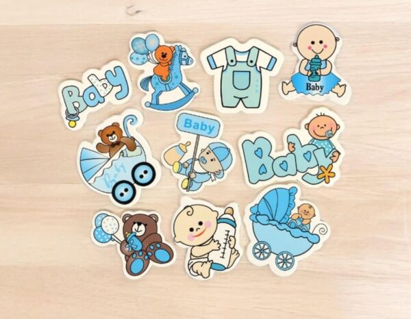 Chocozone Baby Boy Decorations for 1st Birthday Decorations for Baby Basket Hampers Baby Shower Decorations Basket 3D Motives for Gift Wrapping (10 Designs) (Pack of 50) - Image 2